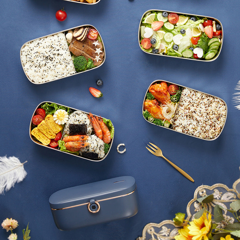 Portable Electric Lunch Box – Waterless Food Warmer with 3-Tier Stainless Steel Container, 700ml, 12V/24V/110V Plug-in