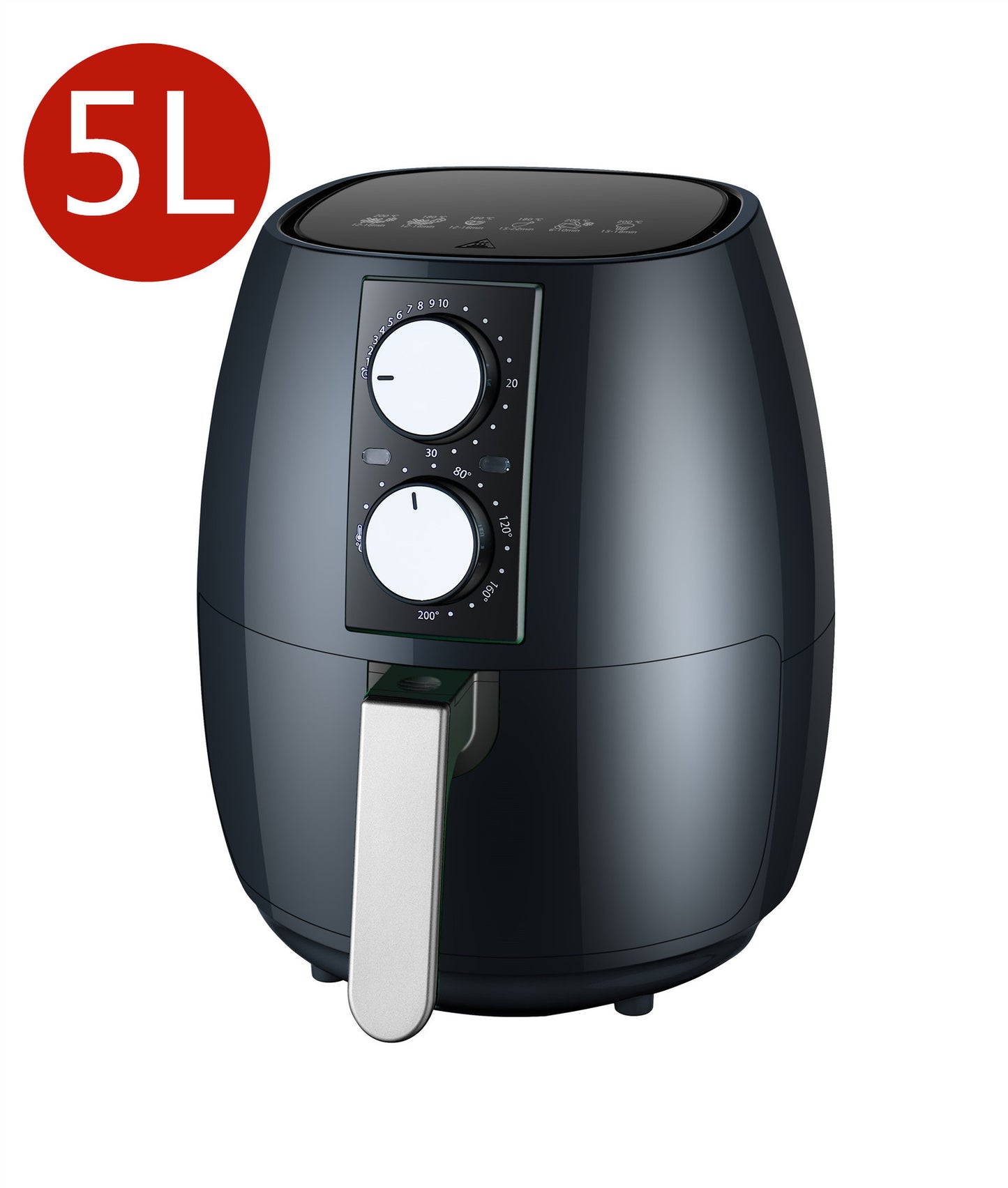 5L Smart Visual Air Fryer – Electromechanical Air Fryer Oven with HD Window and 8 Presets, 1700W, Black