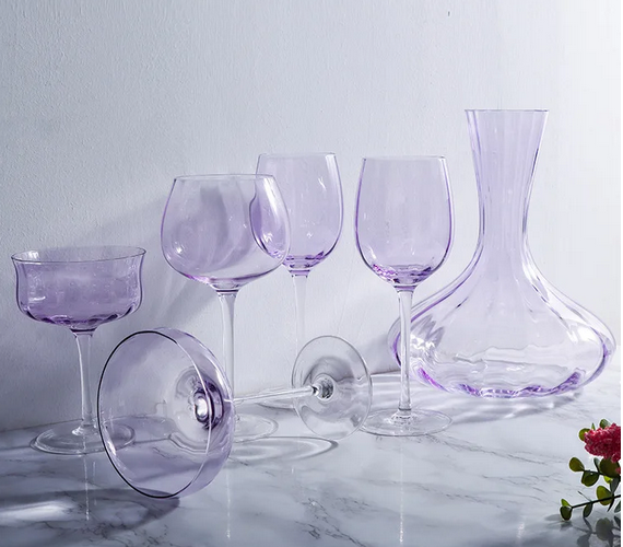 British Lavender Goblet Champagne Glasses Set – 2-Piece Colored Crystal Stemware