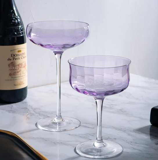 British Lavender Goblet Champagne Glasses Set – 2-Piece Colored Crystal Stemware