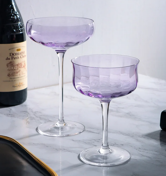 British Lavender Goblet Champagne Glasses Set – 2-Piece Colored Crystal Stemware