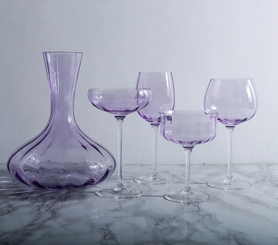 British Lavender Goblet Champagne Glasses Set – 2-Piece Colored Crystal Stemware
