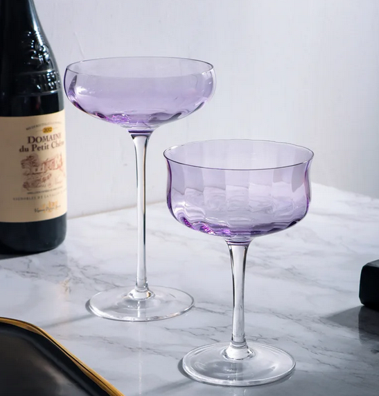 British Lavender Goblet Champagne Glasses Set – 2-Piece Colored Crystal Stemware