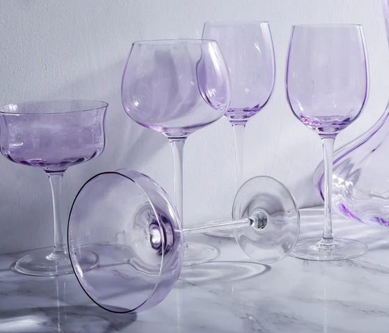 British Lavender Goblet Champagne Glasses Set – 2-Piece Colored Crystal Stemware