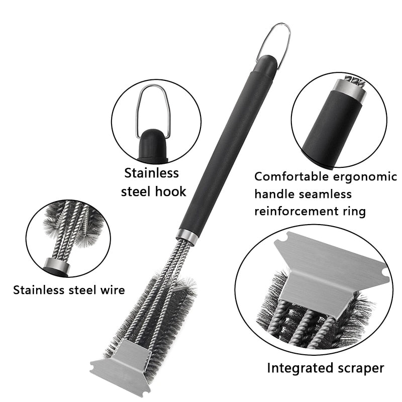 Stainless Steel BBQ Grill Brush – Heavy-Duty Barbecue Cleaner with Scraper and 18K Bristles, 15 inches