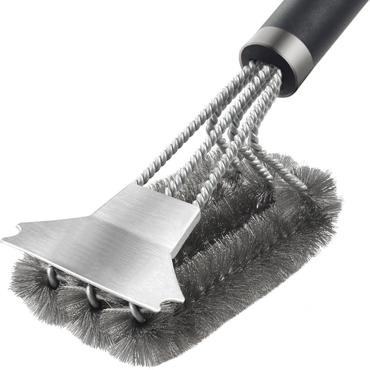 Stainless Steel BBQ Grill Brush – Heavy-Duty Barbecue Cleaner with Scraper and 18K Bristles, 15 inches