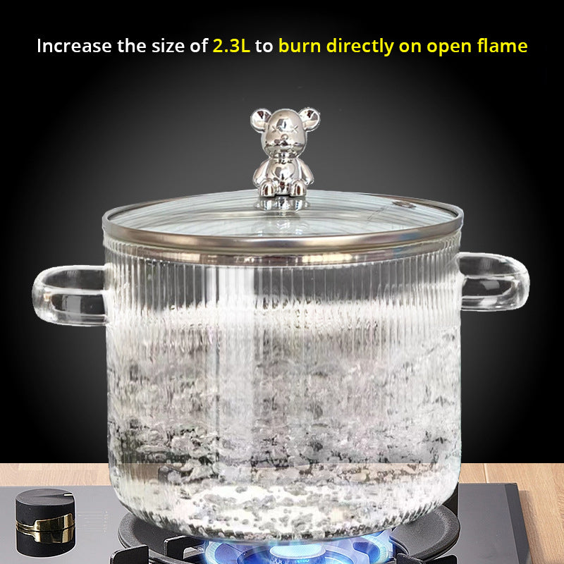 Small Bear Double-Ear Soup Bowl with Lid – 800ml Glass, Microwave-Safe