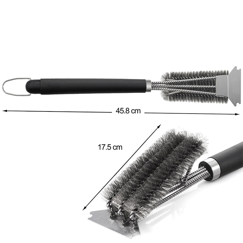 Stainless Steel BBQ Grill Brush – Heavy-Duty Barbecue Cleaner with Scraper and 18K Bristles, 15 inches