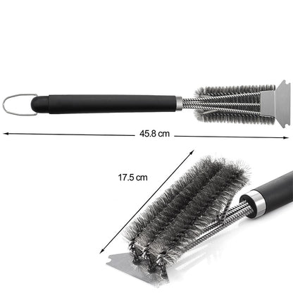 Stainless Steel BBQ Grill Brush – Heavy-Duty Barbecue Cleaner with Scraper and 18K Bristles, 15 inches