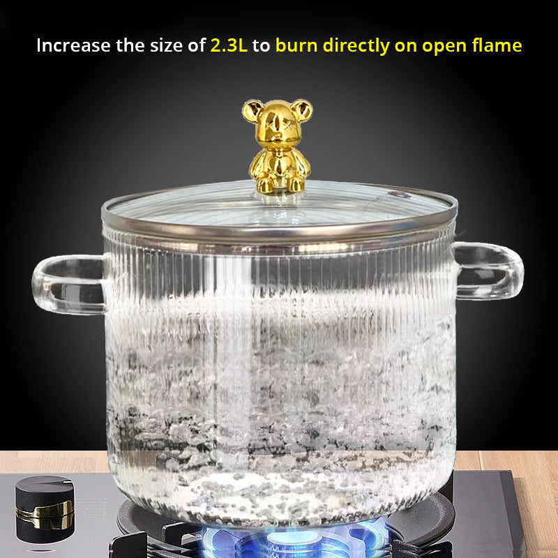 Small Bear Double-Ear Soup Bowl with Lid – 800ml Glass, Microwave-Safe
