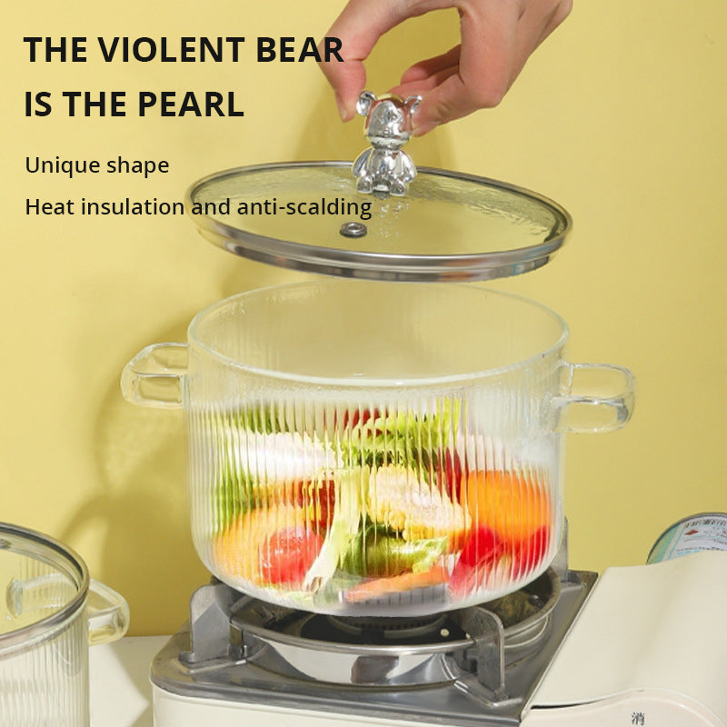 Small Bear Double-Ear Soup Bowl with Lid – 800ml Glass, Microwave-Safe