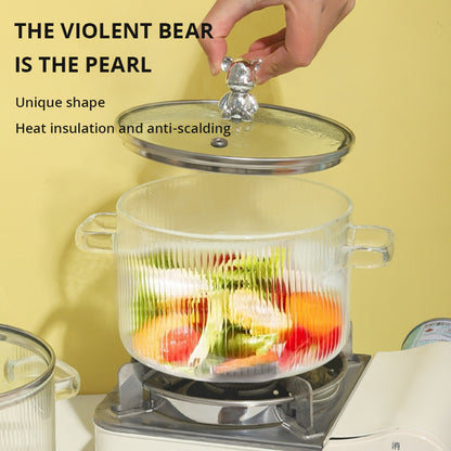 Small Bear Double-Ear Soup Bowl with Lid – 800ml Glass, Microwave-Safe