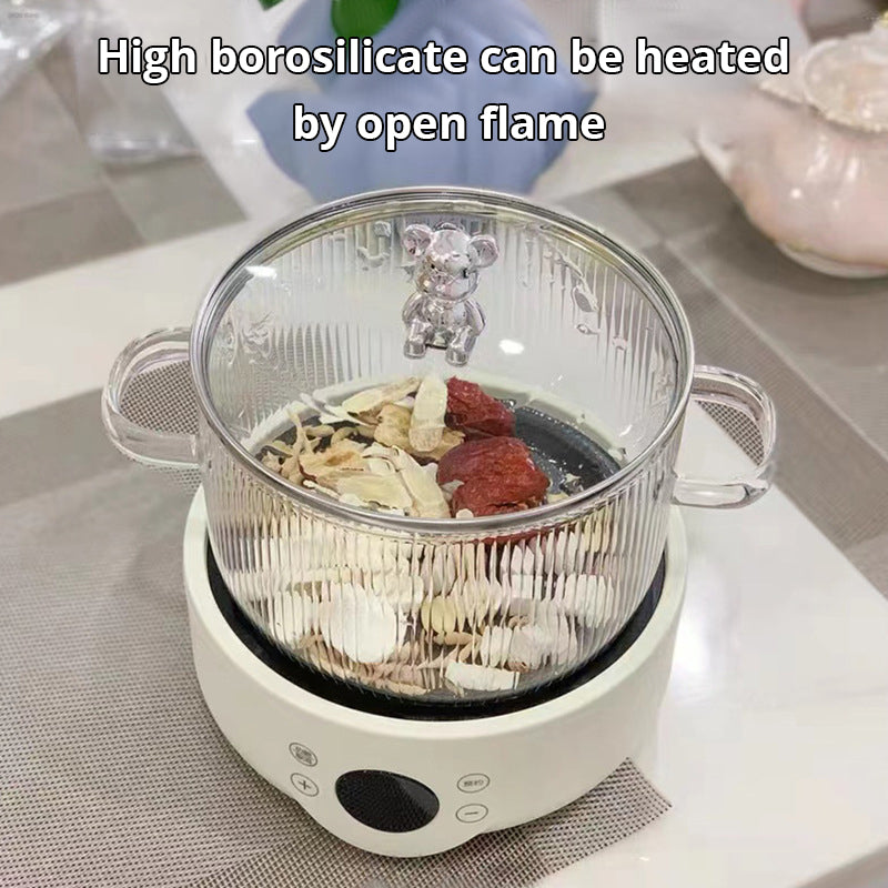 Small Bear Double-Ear Soup Bowl with Lid – 800ml Glass, Microwave-Safe