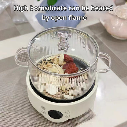 Small Bear Double-Ear Soup Bowl with Lid – 800ml Glass, Microwave-Safe