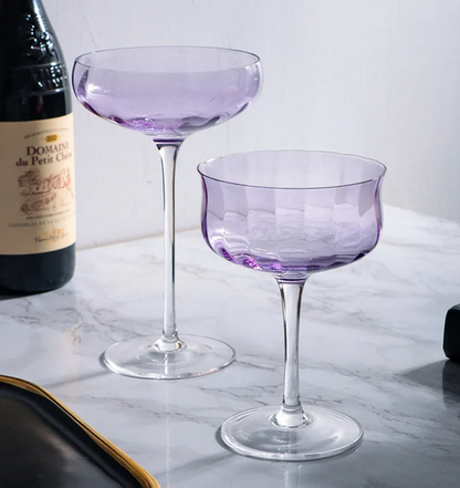 British Lavender Goblet Champagne Glasses Set – 2-Piece Colored Crystal Stemware
