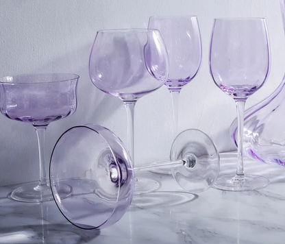 British Lavender Goblet Champagne Glasses Set – 2-Piece Colored Crystal Stemware