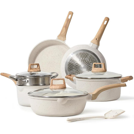 10-Piece Non-Stick Medical Stone Cookware Set – Marble Granite Coating Pots and Pans Including Soup Pot and Frying Pan