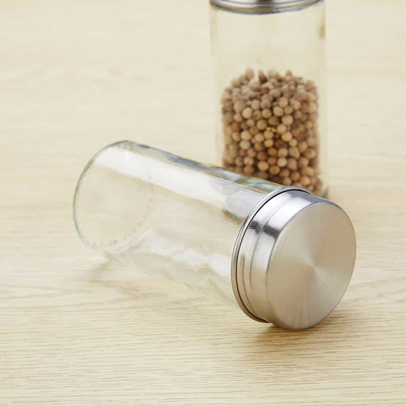 12-Piece Rotating Spice Jar Set – Stainless Steel and Glass Organizer with 360° Carousel Base and Labels