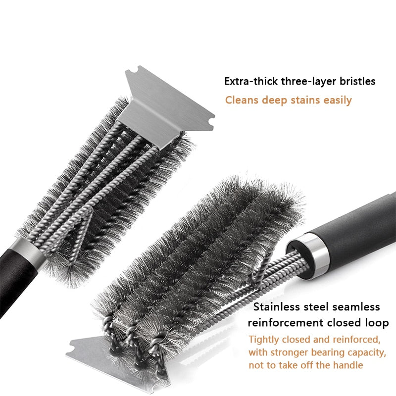 Stainless Steel BBQ Grill Brush – Heavy-Duty Barbecue Cleaner with Scraper and 18K Bristles, 15 inches