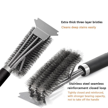Stainless Steel BBQ Grill Brush – Heavy-Duty Barbecue Cleaner with Scraper and 18K Bristles, 15 inches