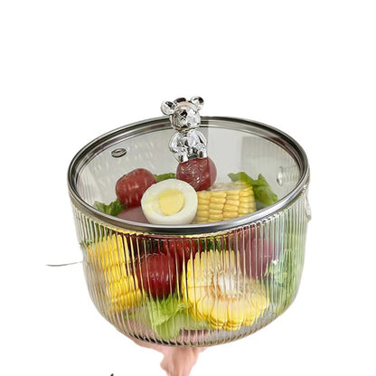 Small Bear Double-Ear Soup Bowl with Lid – 800ml Glass, Microwave-Safe